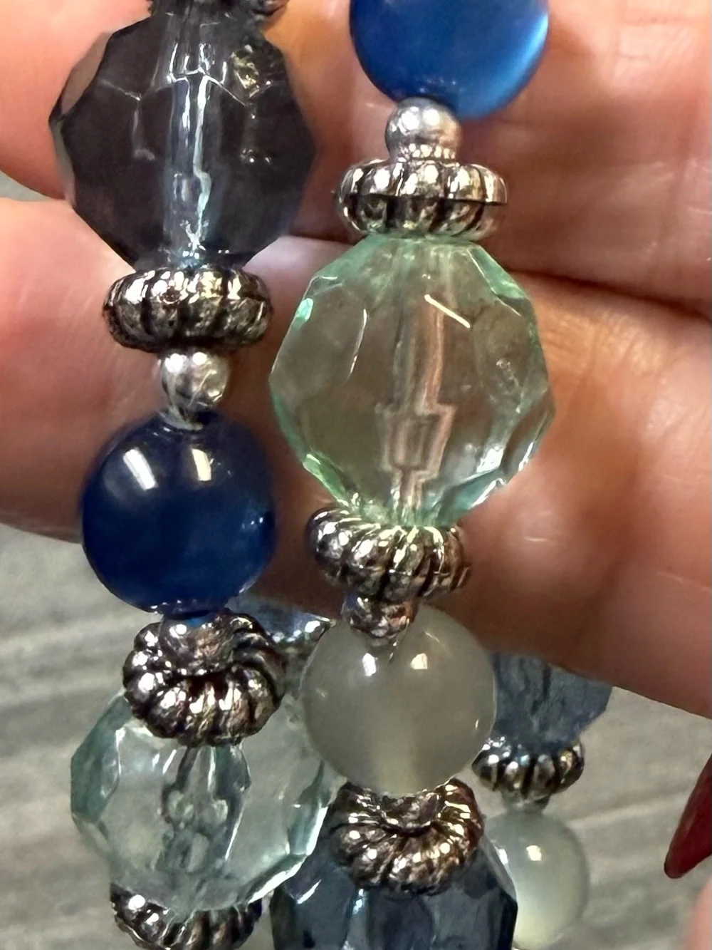 Two (2) Faceted Blue & Aqua Beaded Stretch Bracelets